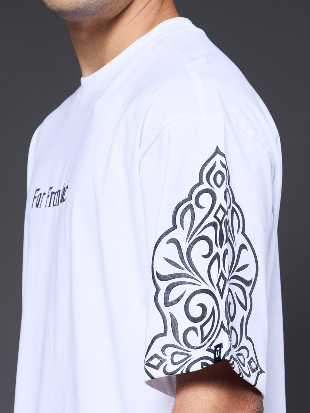 Far From Basic Puff Printed Men Premium Oversized T-Shirt - White