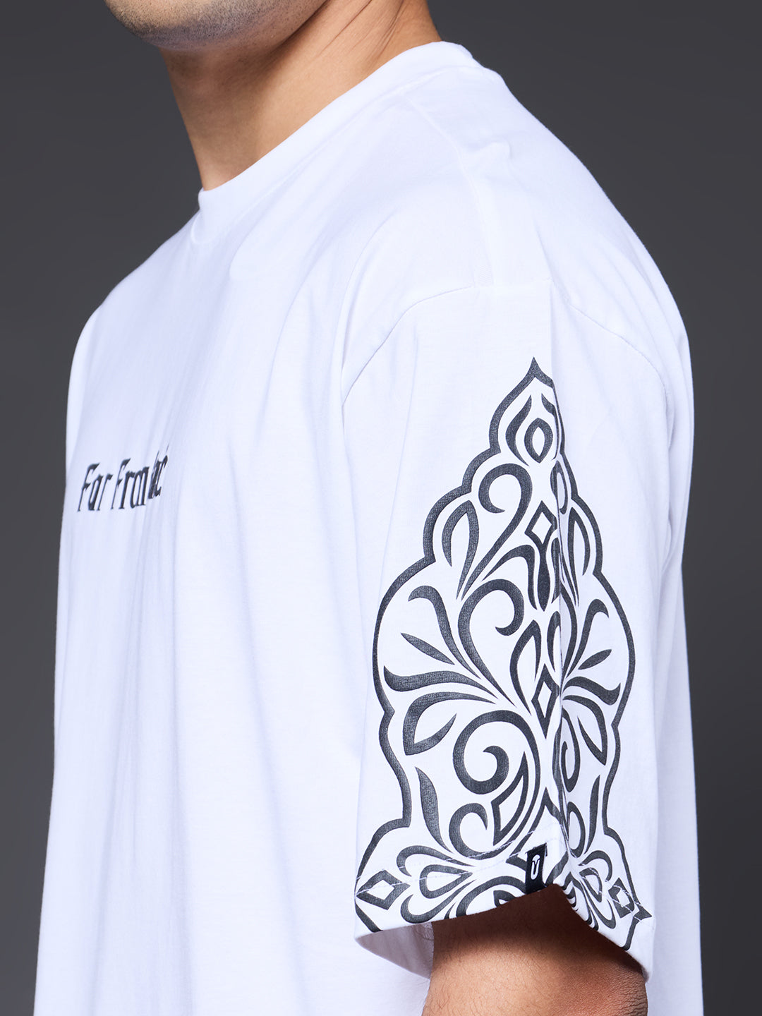 Far From Basic Puff Printed Men Premium Oversized T-Shirt - White