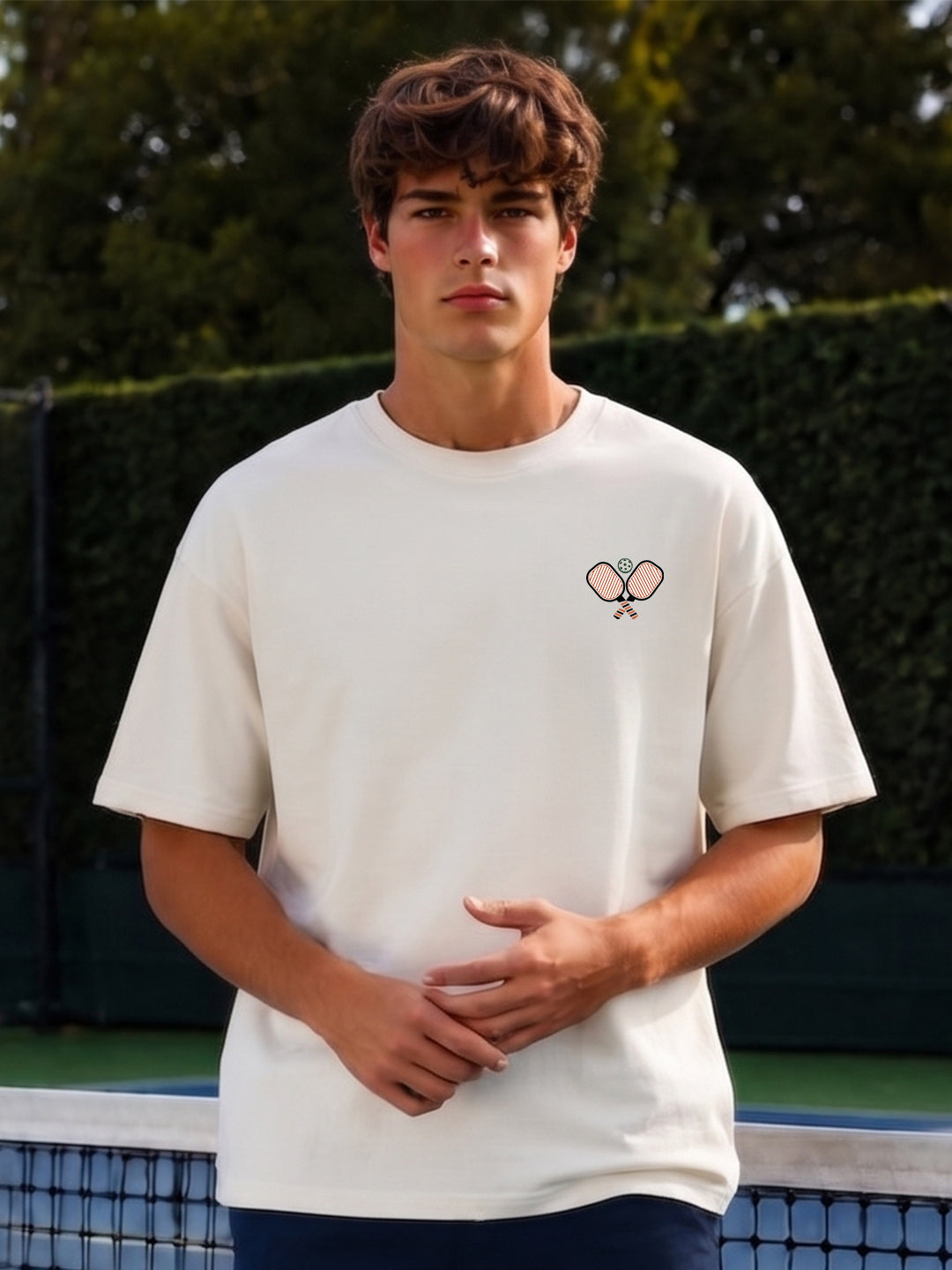 PICKLEBALL RETREAT Men Printed Oversized T-Shirt