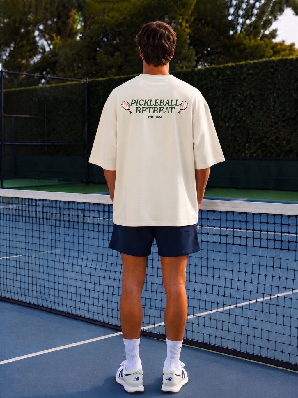 PICKLEBALL RETREAT Men Printed Oversized T-Shirt