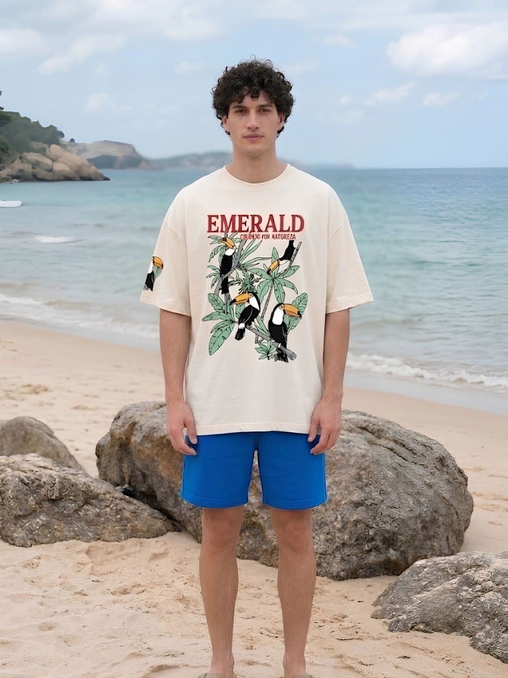 Emerald Toucan Men Printed Oversized T-Shirt