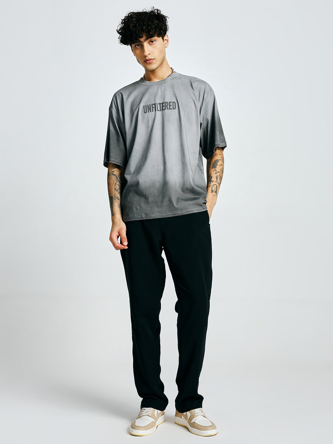 Men Retro Wash Puff Printed Oversized T-Shirt