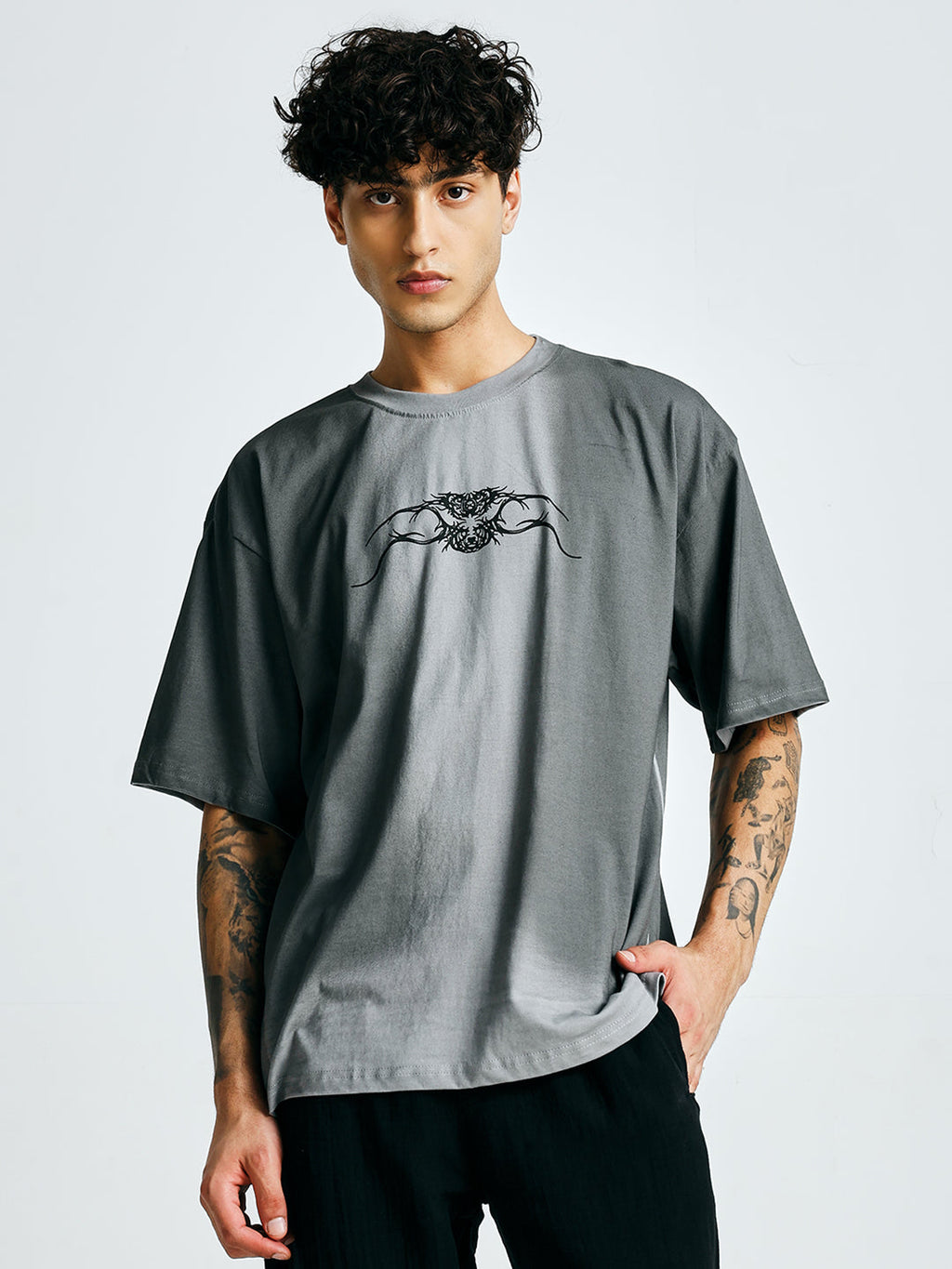 Men Retro Wash Printed Oversized T-Shirt